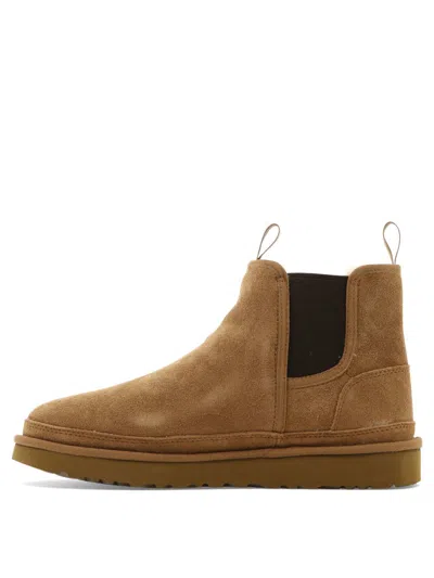 Ugg Debossed-logo Shearling Ankle Boots In Brown