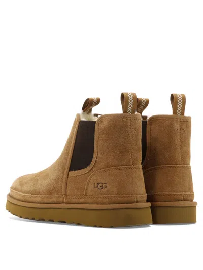 Ugg Debossed-logo Shearling Ankle Boots In Brown