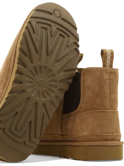 Ugg Debossed-logo Shearling Ankle Boots In Brown