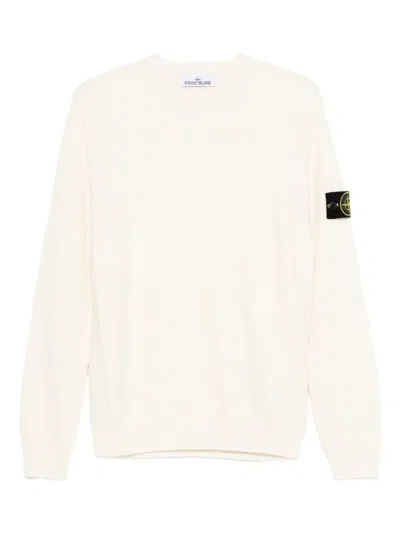 Stone Island Wool Blend Sweatshirt With Iconic Logo Patch And Timeless Design In White