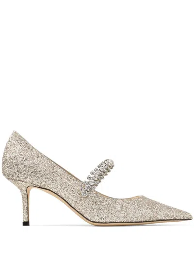 Jimmy Choo Slip-on Beige Stiletto Heels With Crystal Embellishments In Neutral
