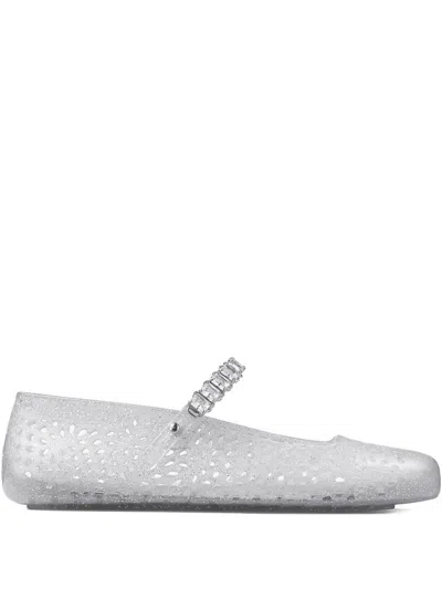 Jimmy Choo The Jelly Transparent Ballet Flats With Crystals In Transparent