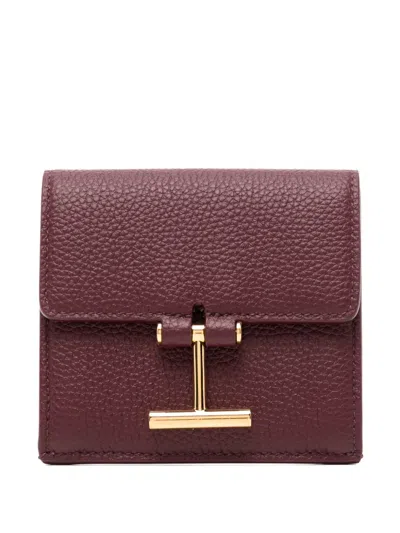 Tom Ford Flap Card Holder In Snake-embossed Leather In Red