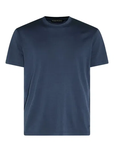 Tom Ford Crew-neck, Short-sleeved T-shirt In Blue