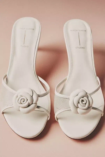 Black Suede Studio Fleur Mesh Rosette Mule Heels In White