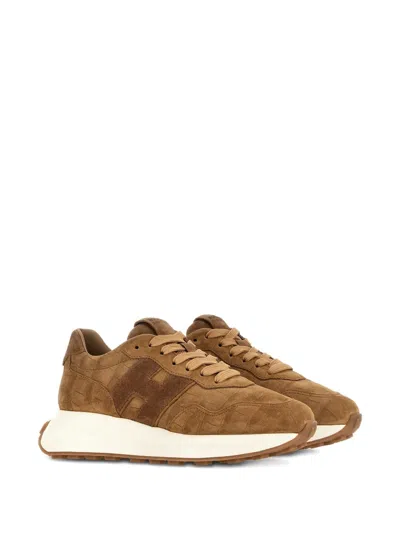Hogan Leather Sneakers In Brown