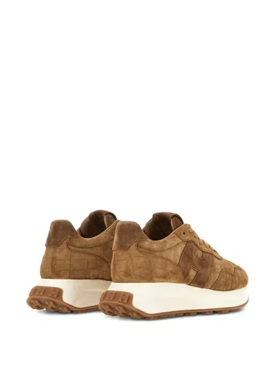 Hogan Leather Sneakers In Brown