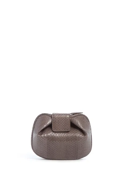 Gabriela Hearst Soft Demi Clutch In Charcoal Snakeskin In Gray