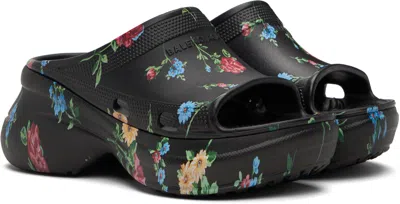 Balenciaga Black Crocs Edition Floral Pool Slides