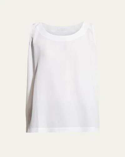 Eskandar A-line Round-neck Long Shell Top In White