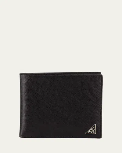 Prada Triangle Logo Saffiano Leather Wallet In Black