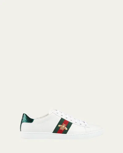 Gucci Ace Embroidered Leather Sneaker In White