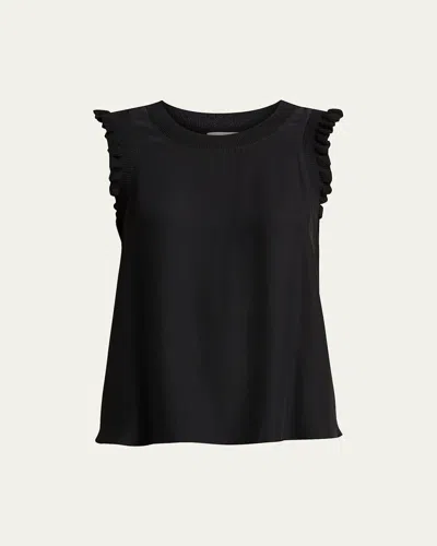 Cinq À Sept Cinq A Sept Lenore Ruffle Trimmed Silk Top In Black