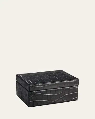 Graphic Image Small Croc-embossed Leather Box In Black