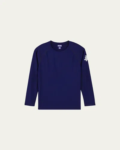 Vilebrequin Long-sleeve Turtle-accented Rash Guard Tee In Blue