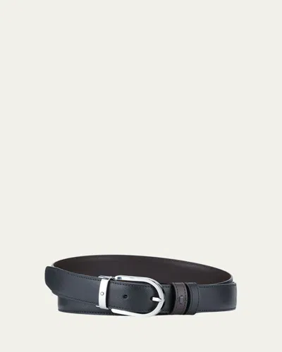 Montblanc Mens Black Brown Reversible Horseshoe-buckle Leather Belt