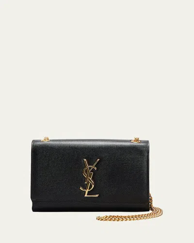 Saint Laurent Kate Small Ysl Monogram Grain De Poudre Crossbody Bag On Chain In Black