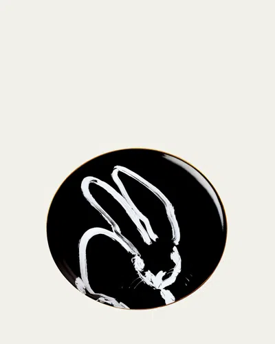 Hunt Slonem Rabbit Run Dinner Plate With Gold Rim - Black In Black Multi