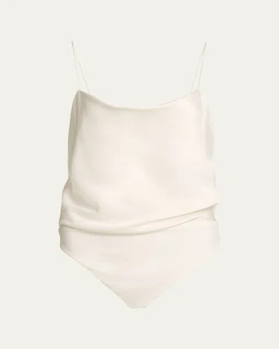 Alice And Olivia Harmon Satin Bodysuit In Off White
