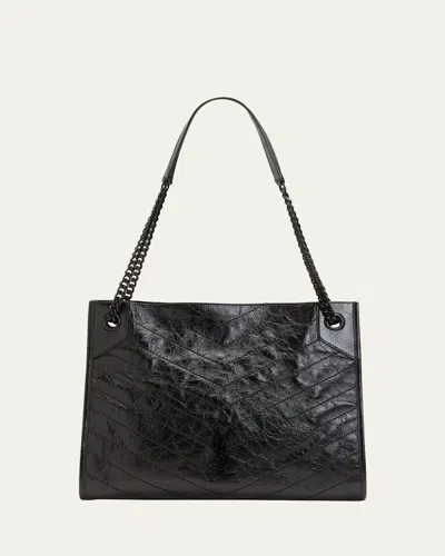 Saint Laurent Black Niki Medium Leather Tote Bag In Black