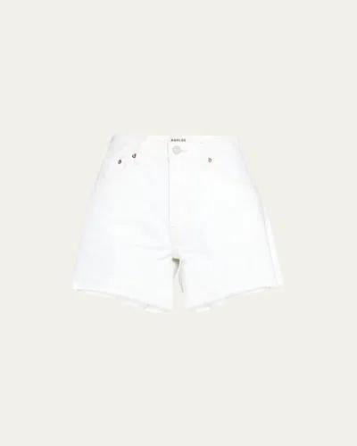 Agolde Parker Long Denim Short In Panna Cotta In White