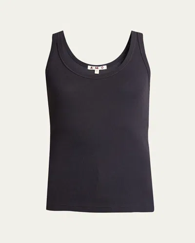 Amo Denim Long Ribbed Cotton Tank Top In Vintage Black