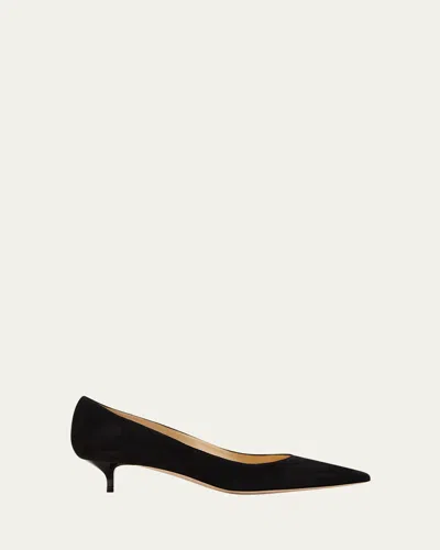 Jimmy Choo Amelia Suede Kitten-heel Pumps, Black In Black