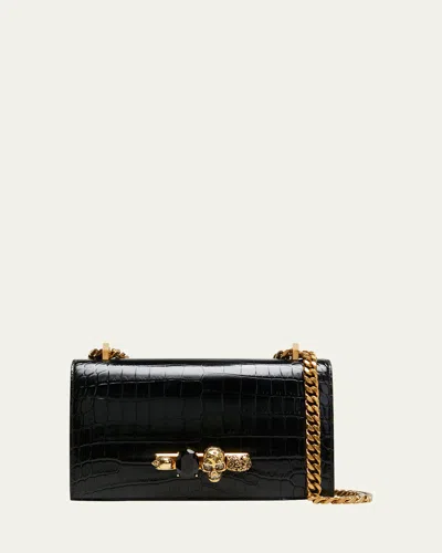 Alexander Mcqueen Mini Jewelled Satchel In Black