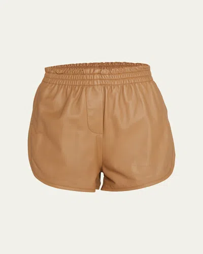 Zeynep Arcay Leather Jogger Shorts In Camel