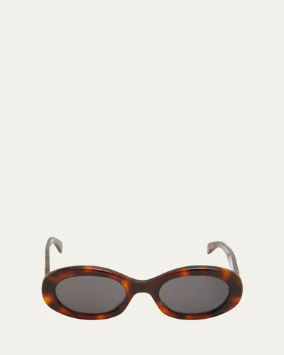 Celine Triomphe Oval Frame Sunglasses With Gold Detailing In Brown
