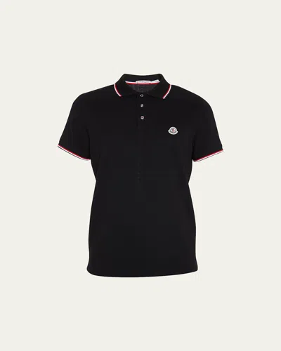 Moncler Men's Classic Tipped Polo Shirt In Black