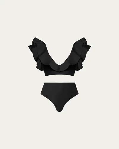 Maygel Coronel Mila Ruffle Two-piece Bikini Set In Black