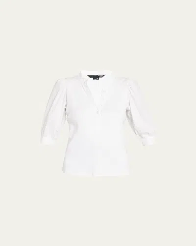 Veronica Beard Jeans Coralee Puff Sleeve Button-front Top In White