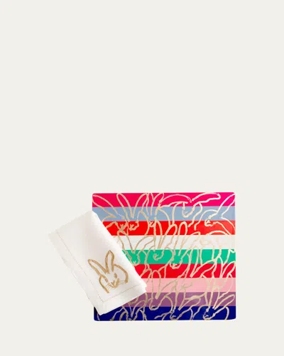 Hunt Slonem Banded Bunny Gold Leaf & Lacquer Placemat In Multi
