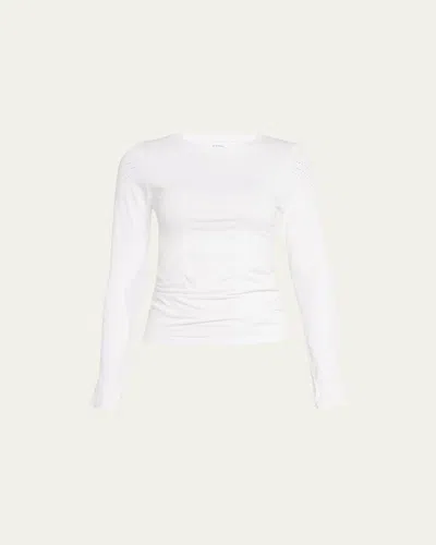 Blanc Noir Womens Crewneck Perforated Pullover Top In White