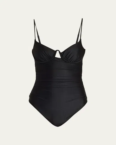 Simkhai Laine Draped Satin Underwire One-piece Swimsuit In Black