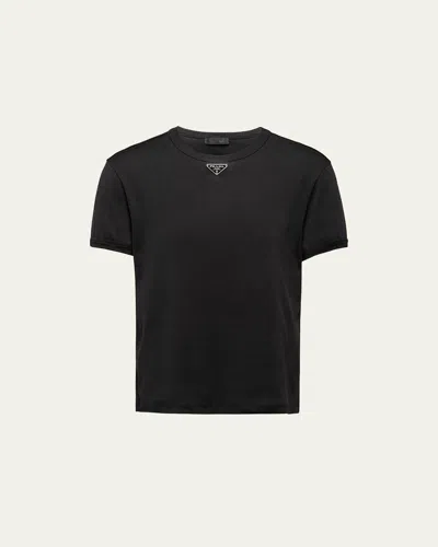 Prada Triangle Logo Oversized T-shirt In Black