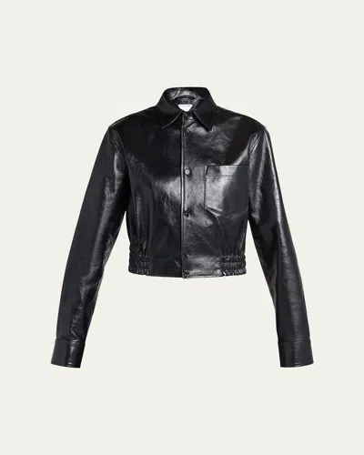 Bottega Veneta Smooth Nappa Leather Short Jacket In Black