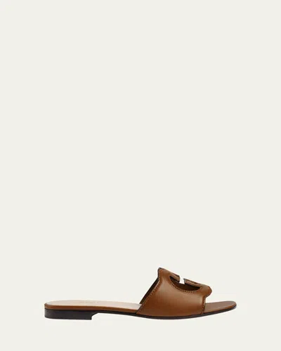 Gucci Interlocking G Cutout Leather Sandal In Brown