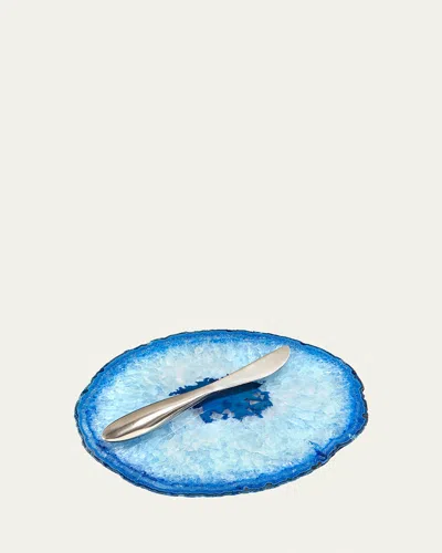 Anna New York Agate Small Plate & Spreader In Blue