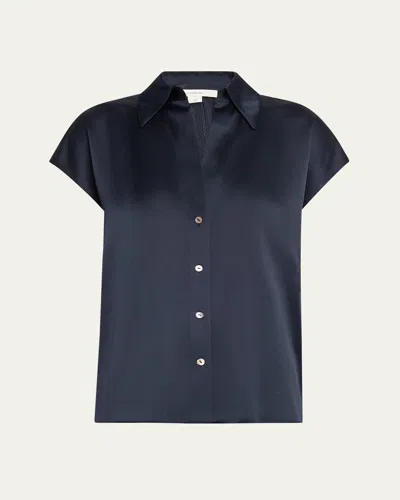 Vince Cap Sleeve Ruched Blouse In Coastal In Blue