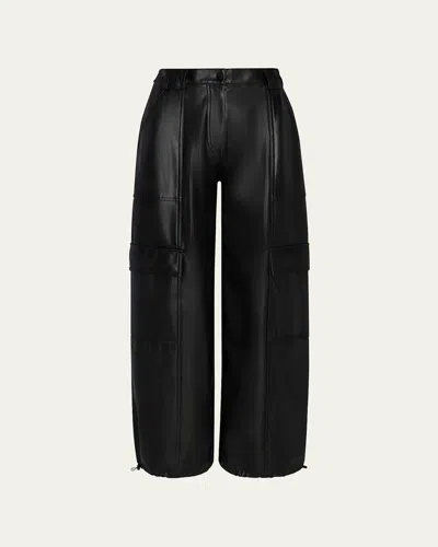 Simkhai Sofia Womens Vegan Leather Drawstring Cargo Pants In Black