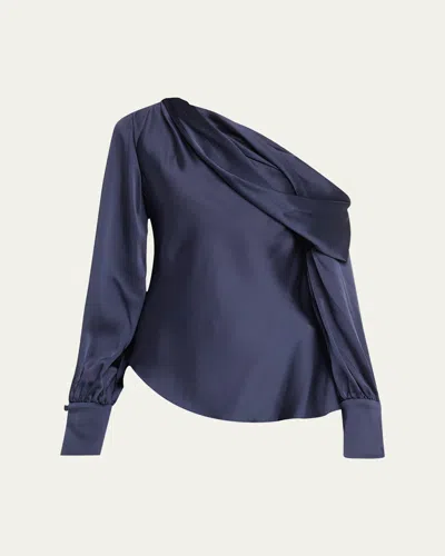 Simkhai Womens Midnight Alice Asymmetric-neck Satin Top In Midnight