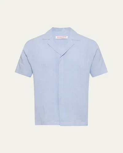 Orlebar Brown Maitan Ii Short Sleeve Button Front Shirt In Soft Blue