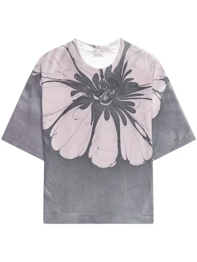 Dries Van Noten Flower-print Oversized T-shirt In Gray