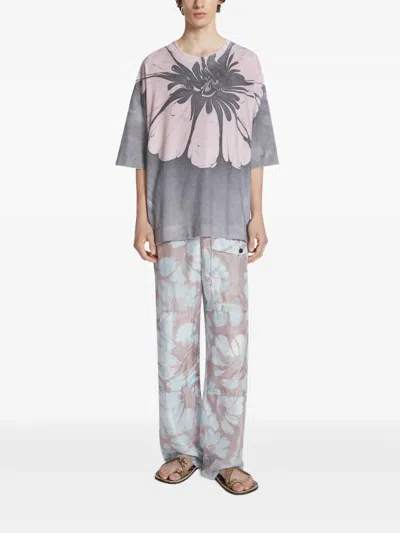 Dries Van Noten Flower-print Oversized T-shirt In Gray