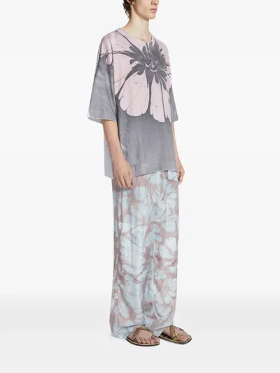 Dries Van Noten Flower-print Oversized T-shirt In Gray