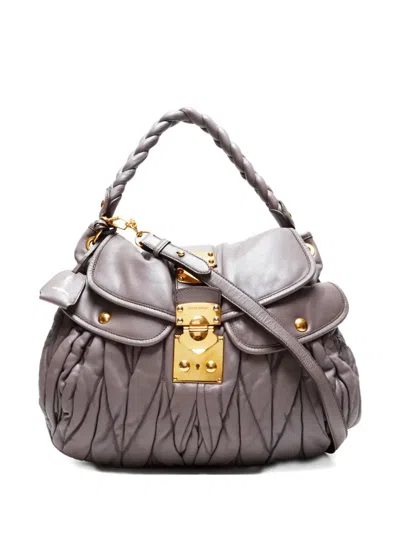 Pre-owned Miu Miu 2010s Matelassé Coffer Braided-handle Shoulder Bag In Gray