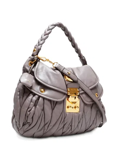 Pre-owned Miu Miu 2010s Matelassé Coffer Braided-handle Shoulder Bag In Gray