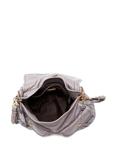 Pre-owned Miu Miu 2010s Matelassé Coffer Braided-handle Shoulder Bag In Gray